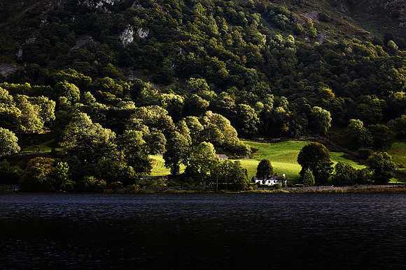 Sunlight on Nab Cottage, Rydal Water.
